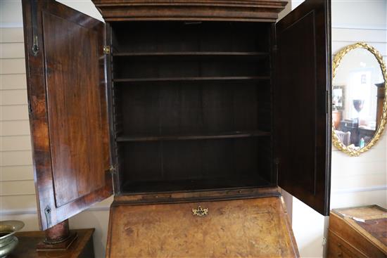 A mid 18th century walnut bureau bookcase, W. 3ft 6in. D. 1ft 11in. H. 7ft 2in.